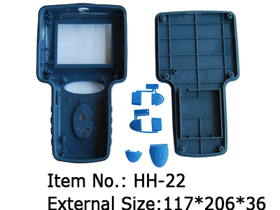 two-color hand-held enclosure with rubber button